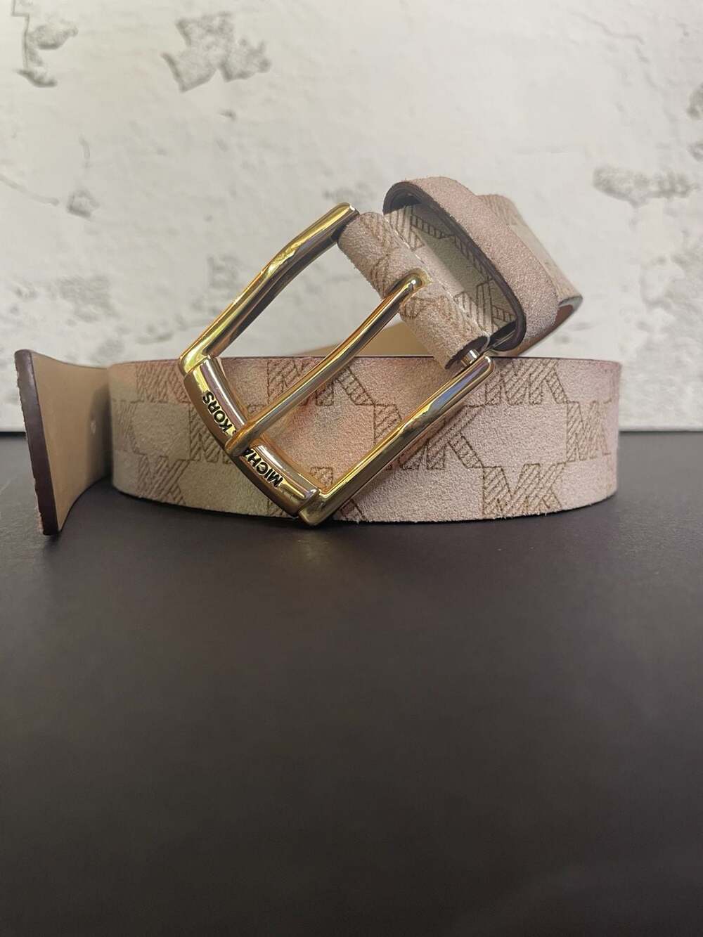 Michael Kors Women's Monogram Logo Belt with Gold Buckle